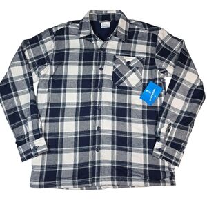 NWT Columbia Men's Hill View Shirt Jacket, Navy White Plaid Buttons Fleece, Sz S